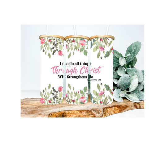 All Things Through Christ Frosted Glass Tumbler